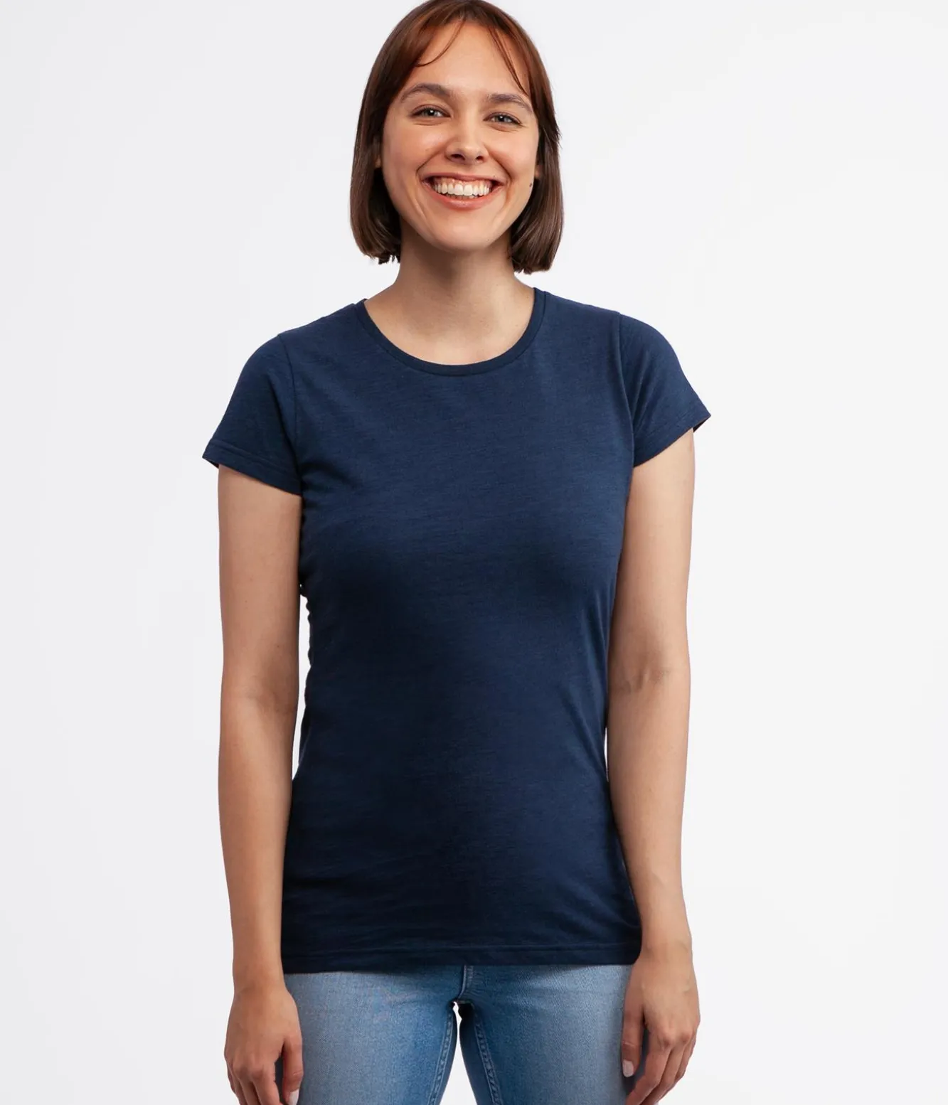 Dopasowany t-shirt z bawełny slub z lnem ISLA2 8041 NAVY