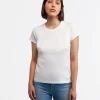 Dopasowany t-shirt z bawełny slub z lnem ISLA2 8041 WHITE