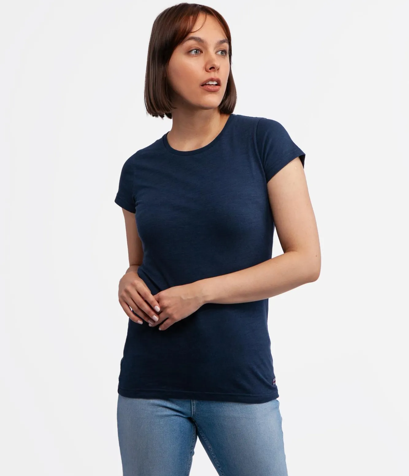 Dopasowany t-shirt z bawełny slub z lnem ISLA2 8041 NAVY