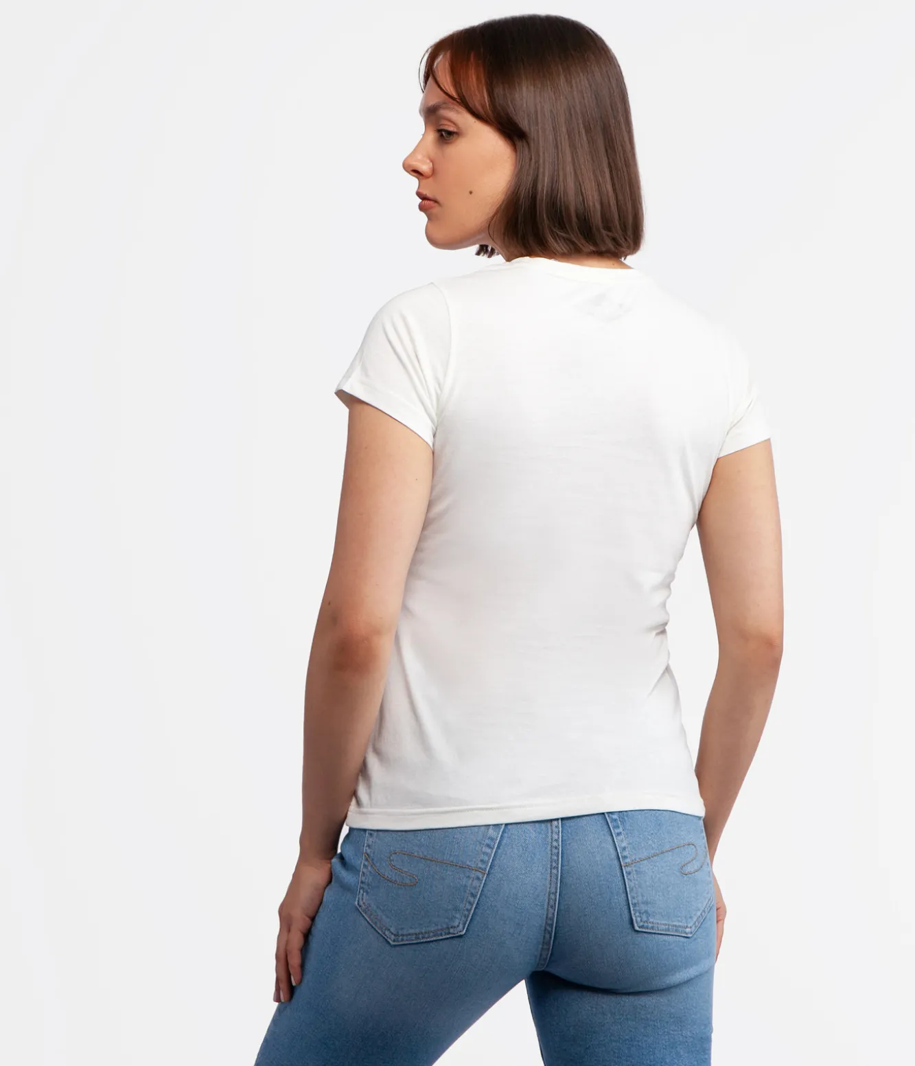 Dopasowany t-shirt z bawełny slub z lnem ISLA2 8041 WHITE