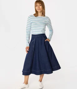Jeansowa rozkloszowana spódnica NEMA 3084 BLUE BLACK