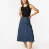 Jeansowa spódnica midi z guzikami IMELIA 2489 DOUBLE STONE