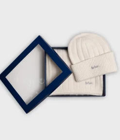 Komplet z kaszmirem czapka zimowa damska i szalik 3321 OFF WHITE