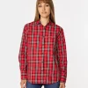 Koszula damska oversize w kratę LENA 2489 RED CHECK