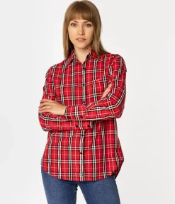 Koszula damska oversize w kratę LENA 2489 RED CHECK