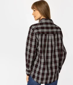 Koszula damska oversize w kratę LENA 2489 BLACK CHECK