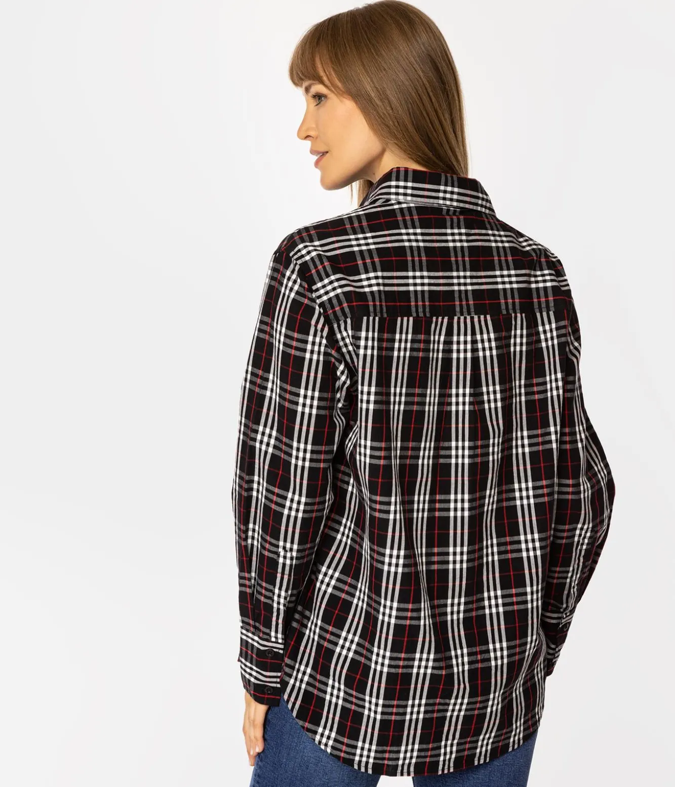 Koszula damska oversize w kratę LENA 2489 BLACK CHECK