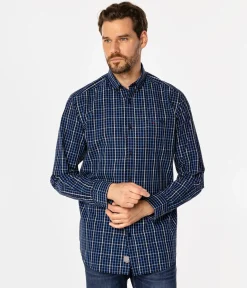 Koszula męska comfort w drobną kratkę NEW TENBY 32KZ BLUE
