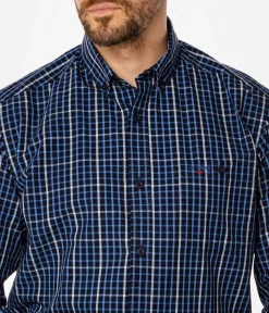 Koszula męska comfort w drobną kratkę NEW TENBY 32KZ BLUE