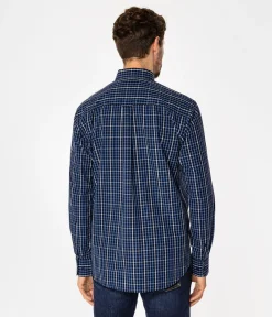 Koszula męska comfort w drobną kratkę NEW TENBY 32KZ BLUE