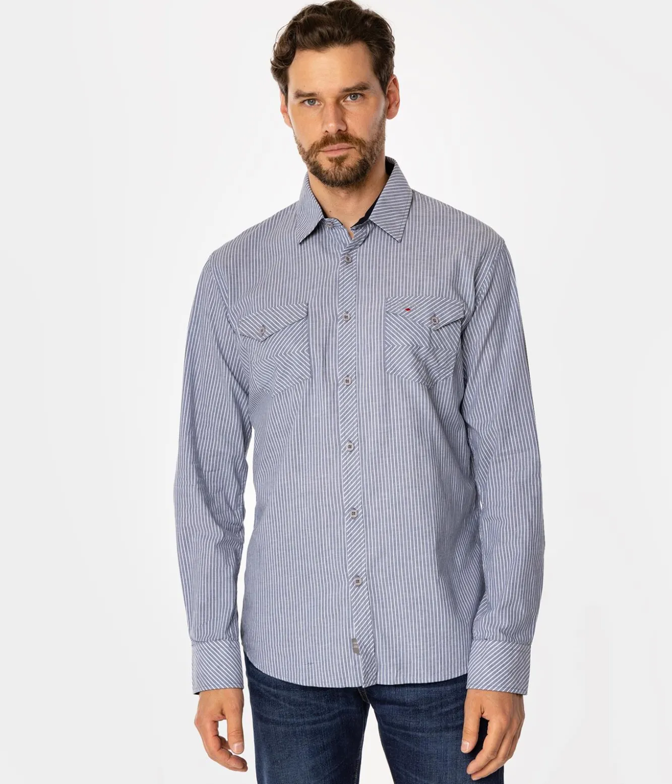 Koszula męska slim w pionowe paski MALT 44PZ BLUE