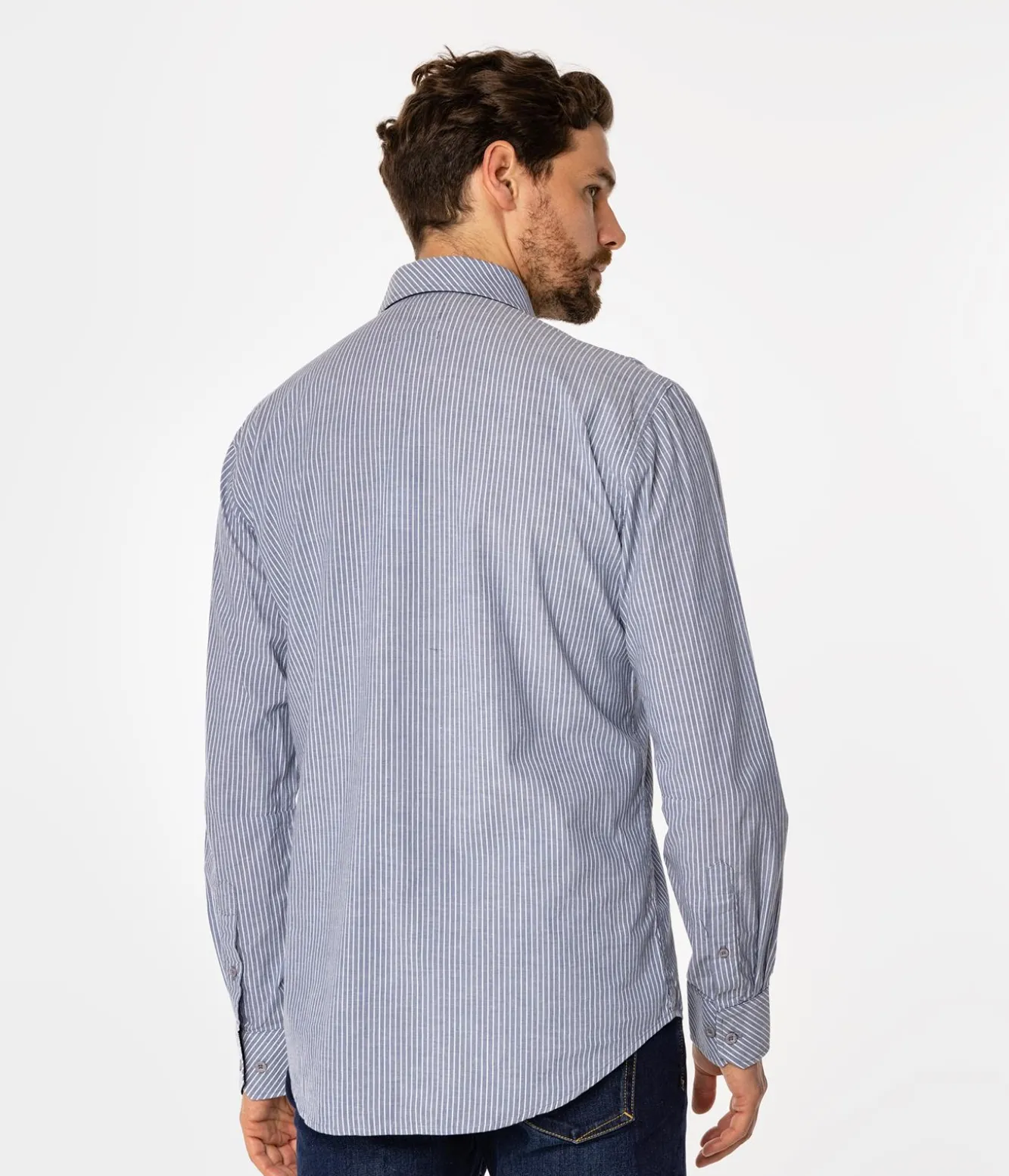 Koszula męska slim w pionowe paski MALT 44PZ BLUE