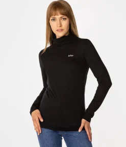 Longsleeve damski z golfem HOPE 6040 BLACK