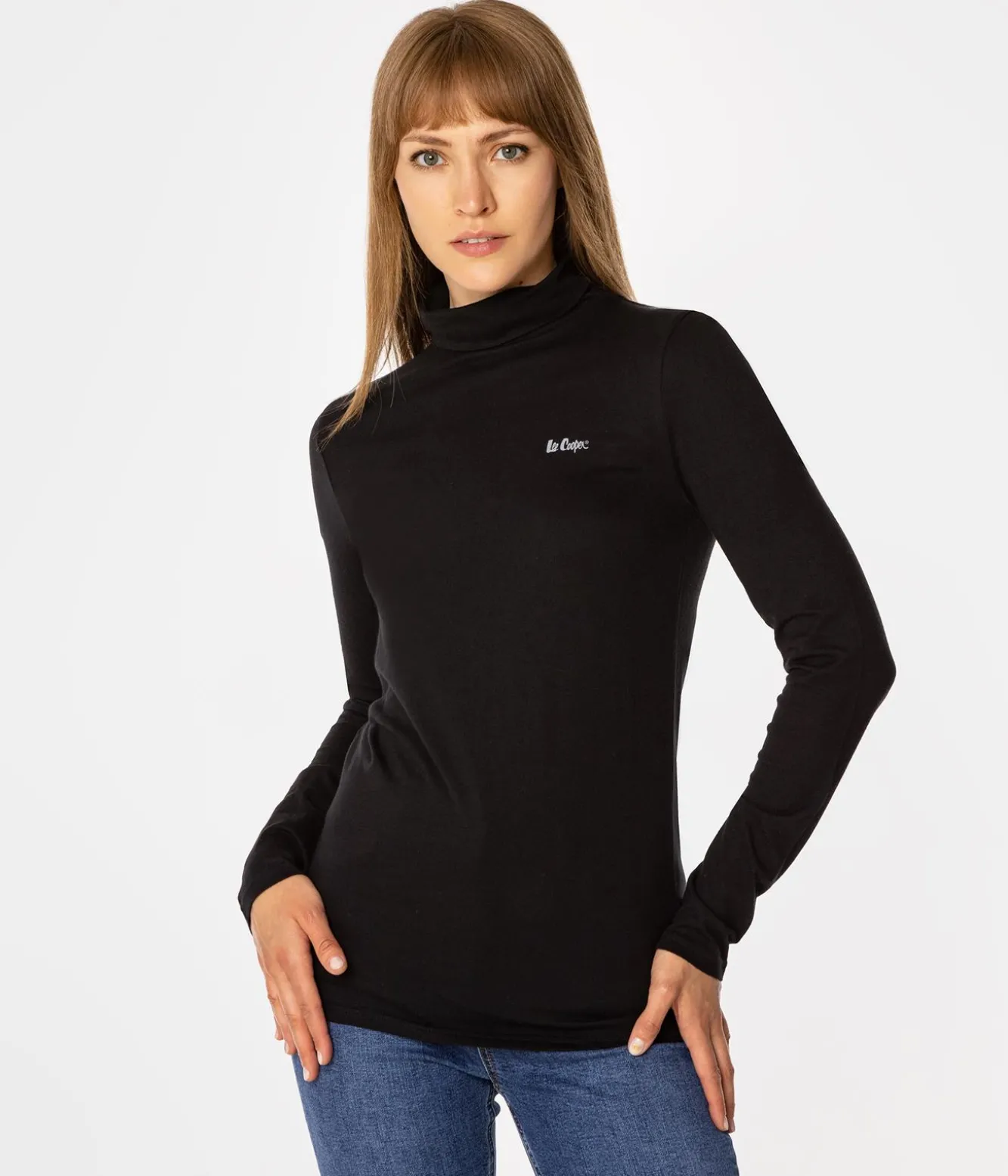 Longsleeve damski z golfem HOPE 6040 BLACK