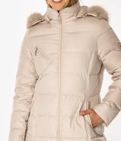 Puchowa kurtka damska z odpinanym kapturem CLIVIA2 5500 BEIGE