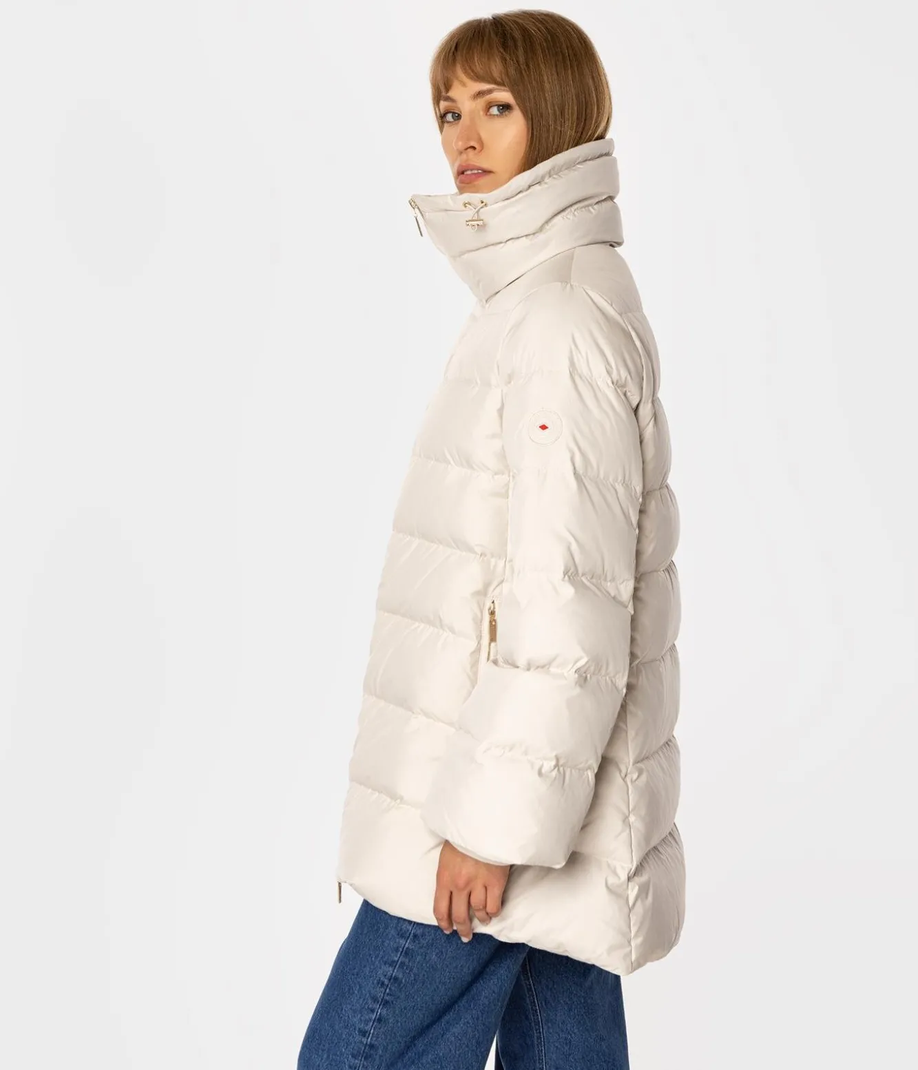 Puchowa kurtka damska z odpinanym kapturem MONICA 4402 BEIGE