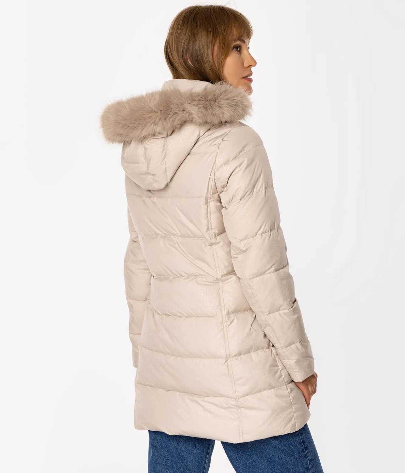 Puchowa kurtka damska z odpinanym kapturem CLIVIA2 5500 BEIGE