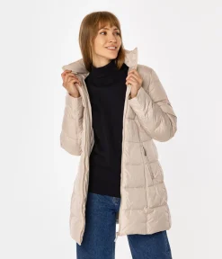 Puchowa kurtka damska z odpinanym kapturem CLIVIA2 5500 BEIGE