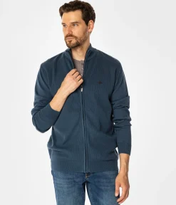Rozpinany sweter męski ze stójką FARO 4380 INDIAN TEAL