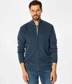 Rozpinany sweter męski ze stójką FARO 4380 INDIAN TEAL