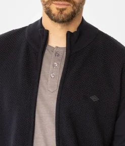 Rozpinany sweter męski ze stójką LEMIR 9103 NAVY BLAZER