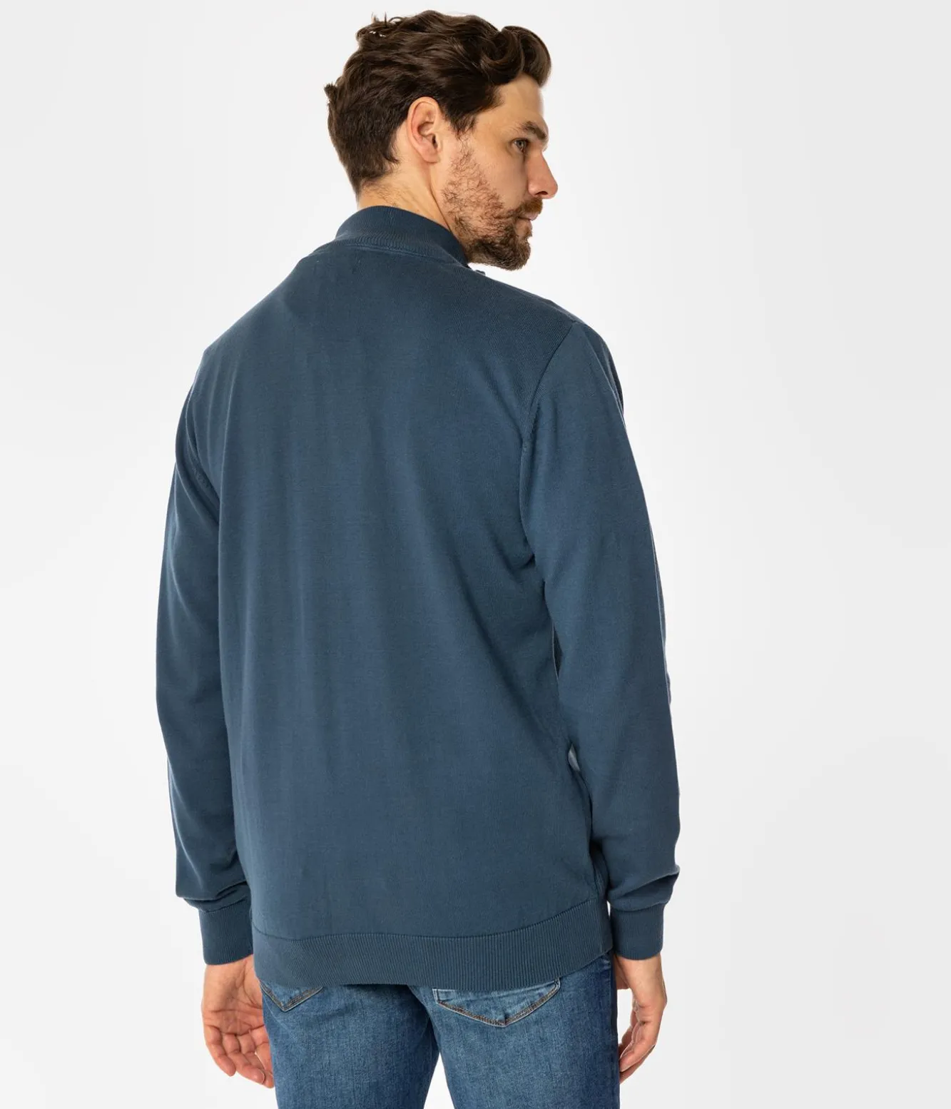Rozpinany sweter męski ze stójką FARO 4380 INDIAN TEAL