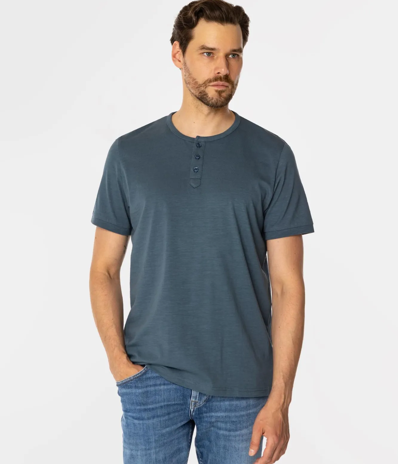 TSHIRT M HENLEY2 4587 INDIAN TEAL