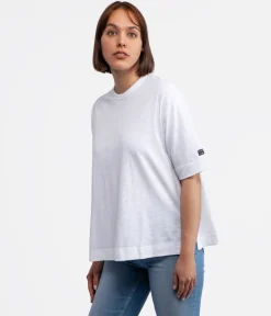 T-shirt oversize z lnem OMENA 8515 WHITE