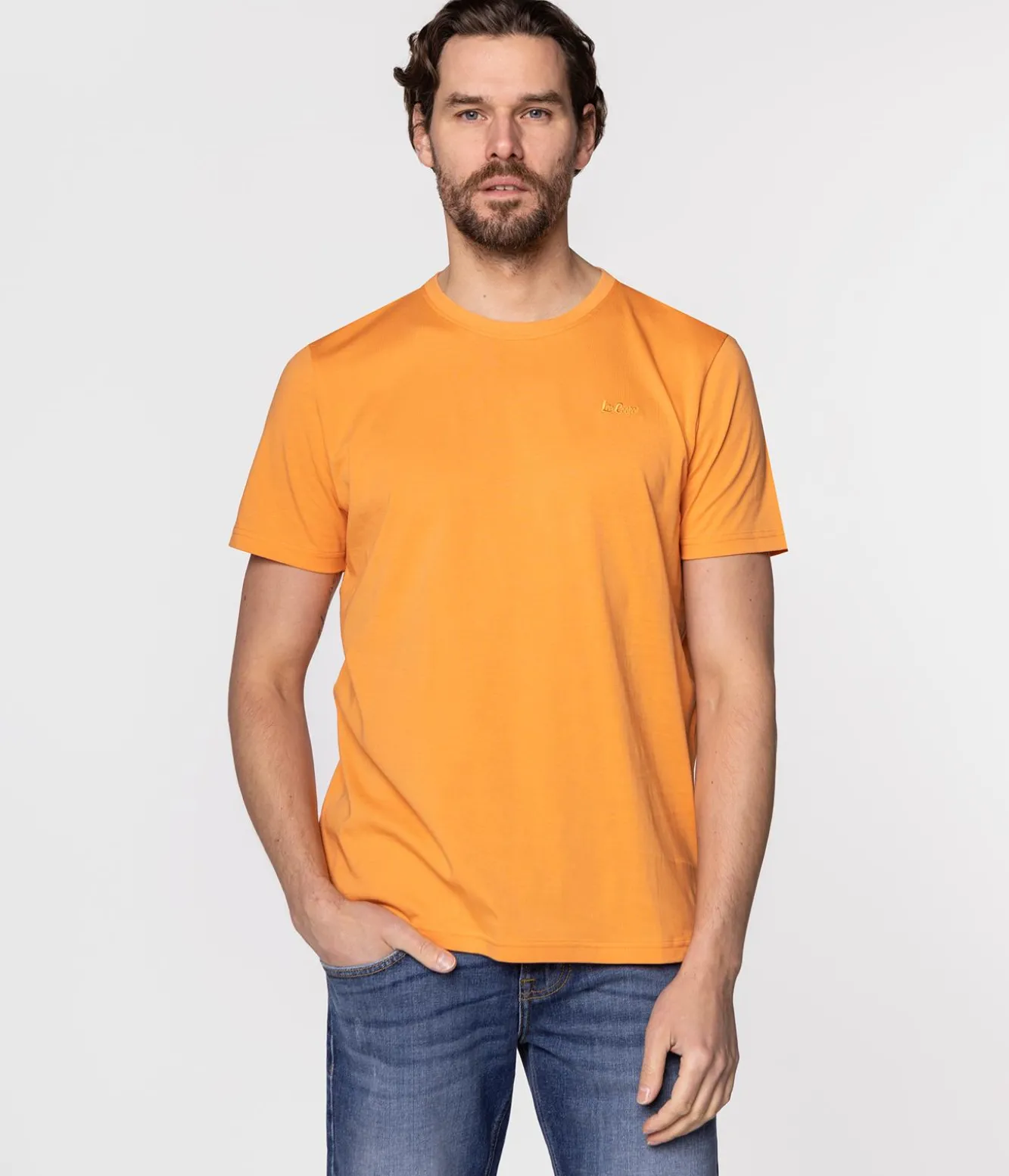 T-shirt z małym haftowanym logo OBUTCH 0875 TANGERINE