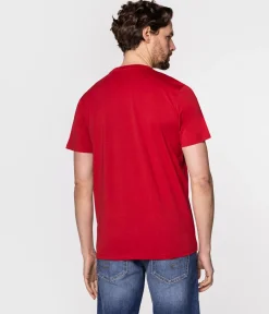 T-shirt z małym haftowanym logo OBUTCH 0875 RED