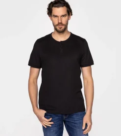 T-shirt z rozpinanym dekoltem HENLEY 4587 BLACK